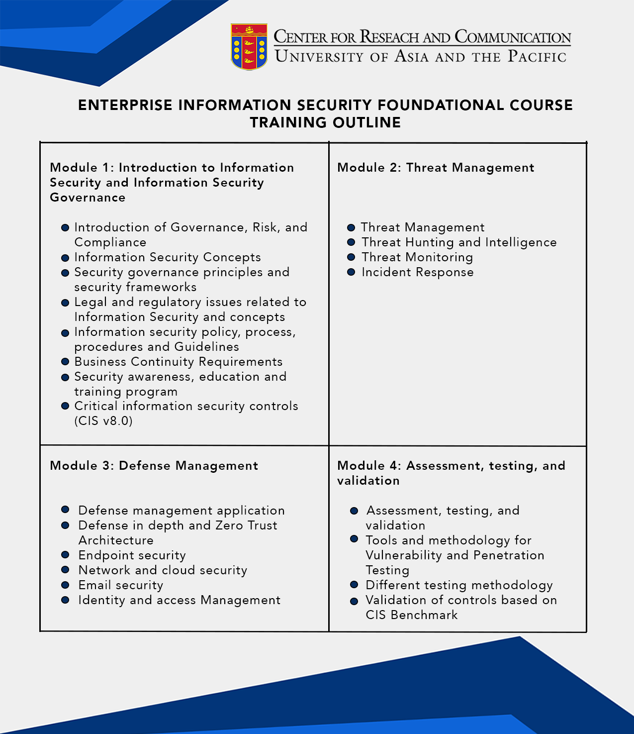 Enterprise Information Security Foundational Course